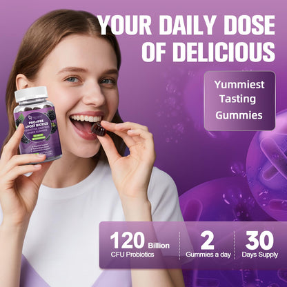 Migcopat Pre Post Probiotics Gummies, Probiotic Prebiotic Postbiotic Digestive Enzymes with Fiber, 120 Billion CFU Probiotics Complete Gut Support, Sugar Free - Maple Wellness Supplements