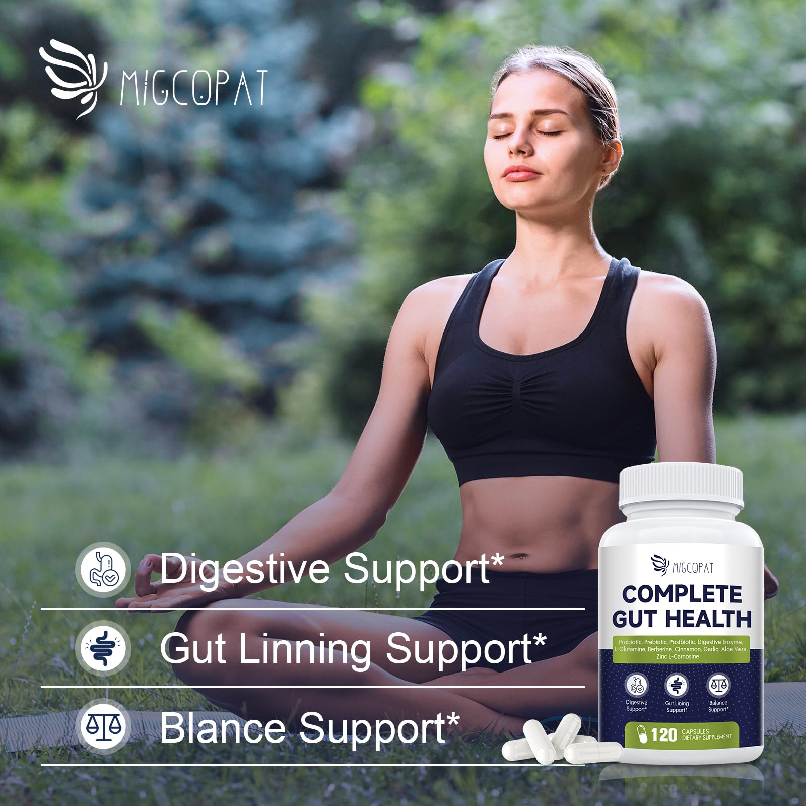 Migcopat Probiotics for Digestive Health, 80 Billion CFU Probiotics, Prebiotics, Postbiotics & Digestive Enzymes, Gut Health Capsules with Berberine, Cinnamon, - Maple Wellness Supplements