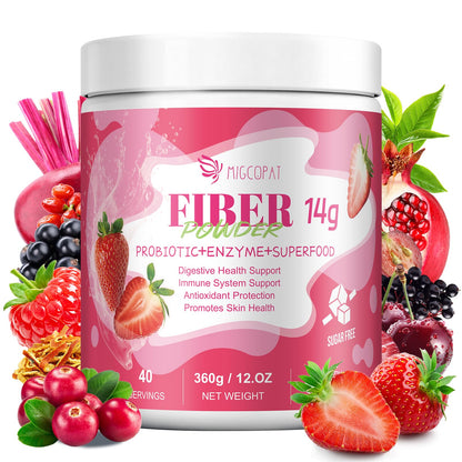 Migcopat Superfood Fiber Powder with Probiotics, Prebiotics, Digestive Enzymes, Vitamin C, Inulin, Magnesium, 14G Fiber Supplement for Digestive Support & Skin Health - Maple Wellness Supplements