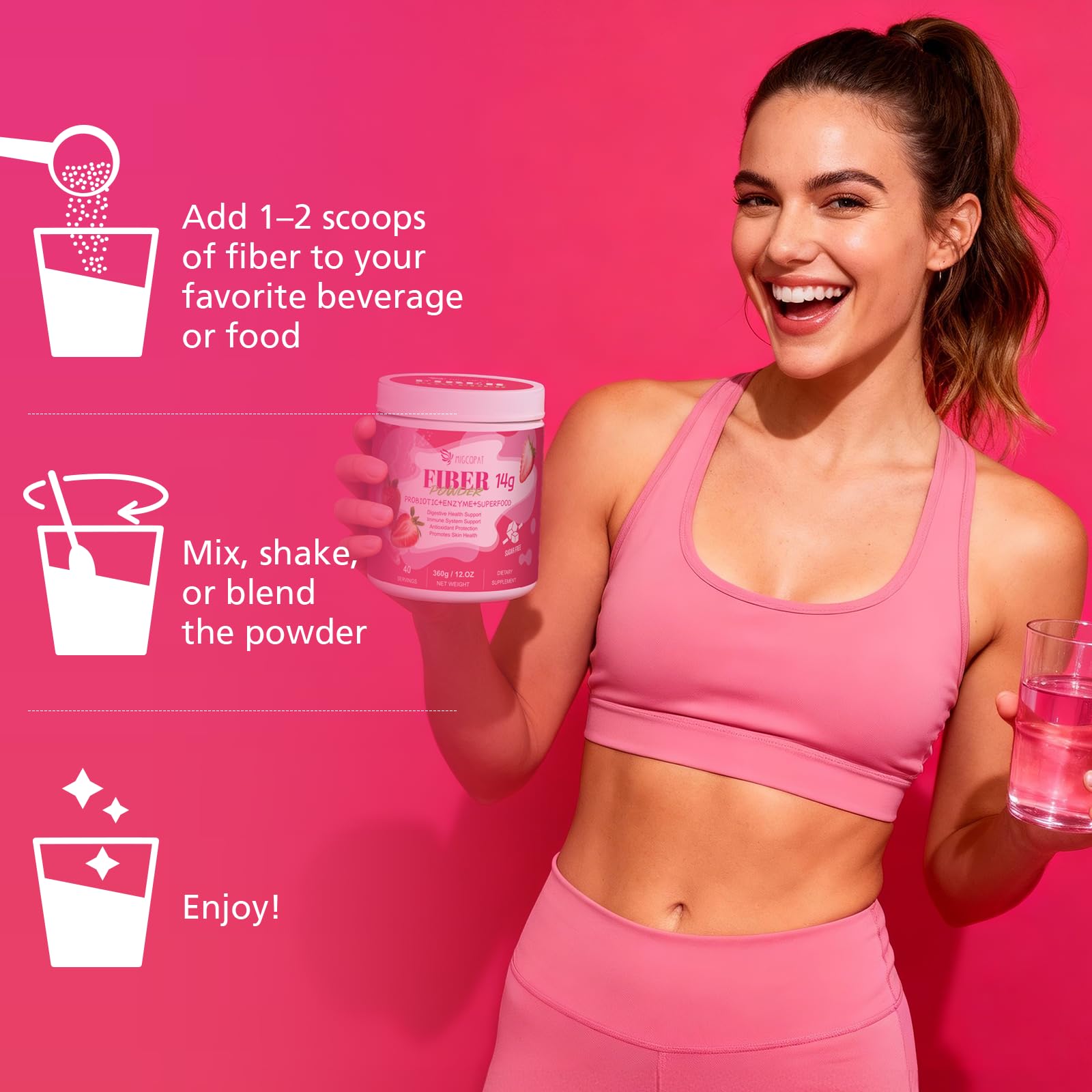 Migcopat Superfood Fiber Powder with Probiotics, Prebiotics, Digestive Enzymes, Vitamin C, Inulin, Magnesium, 14G Fiber Supplement for Digestive Support & Skin Health - Maple Wellness Supplements