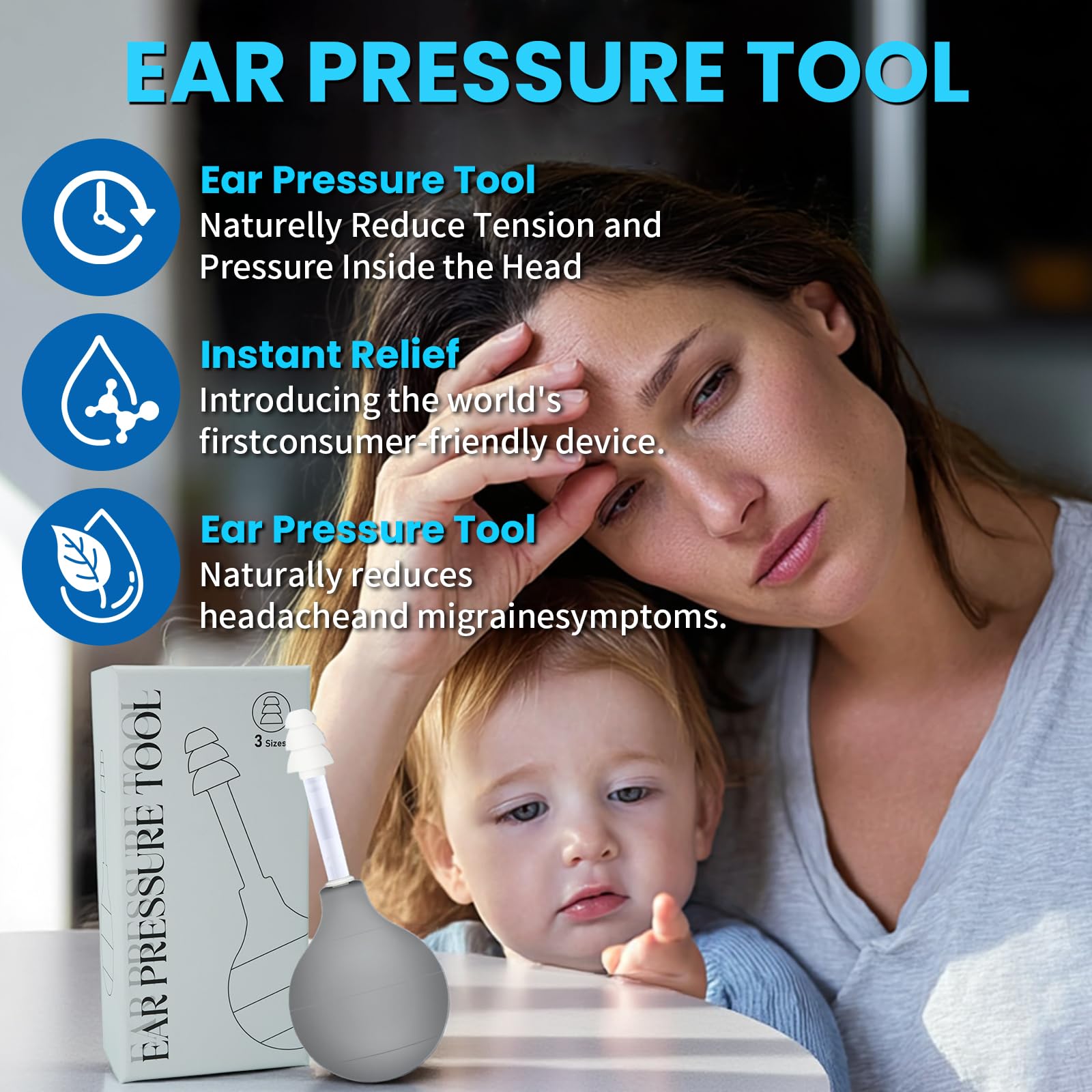 Migraine & Ear Pressure Relief Device | Tension Headache, Ear Ache & Airplane Pressure Relief | Drug-Free Migraine Relief Products Gift for Sufferers（Gray） - Maple Wellness Supplements