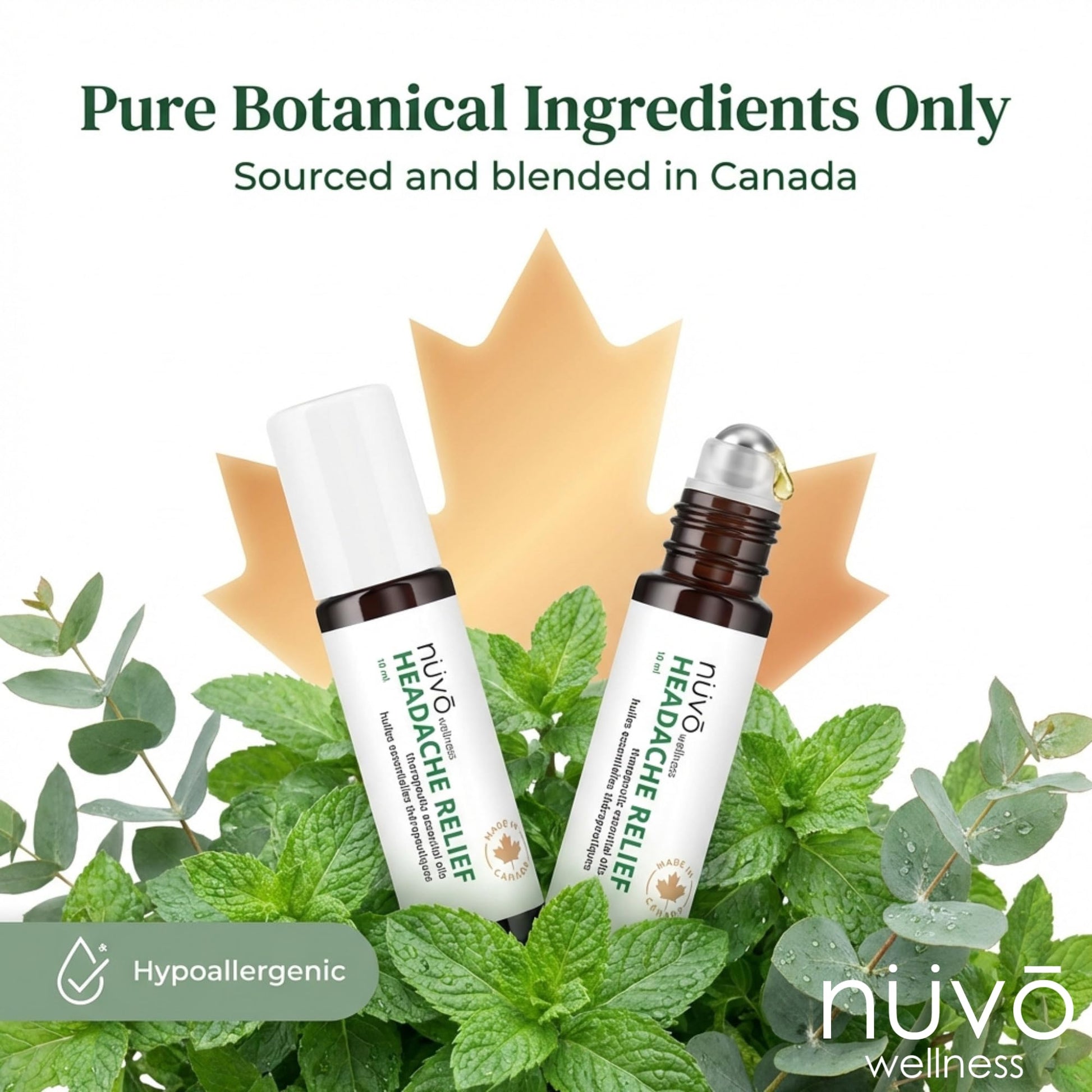 Migraine Relief Roll-On, Made with Peppermint, Lavender, Eucalyptus, & Other Aromatherapy Essential Oils, for Headaches, and Sore Muscles - Maple Wellness Supplements