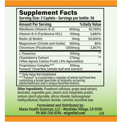 MigreLief+M – Advanced Nutritional Support Supplement for Women’s Neurological Health and Head Comfort – 60 Caplets (1-Month Supply) - Maple Wellness Supplements