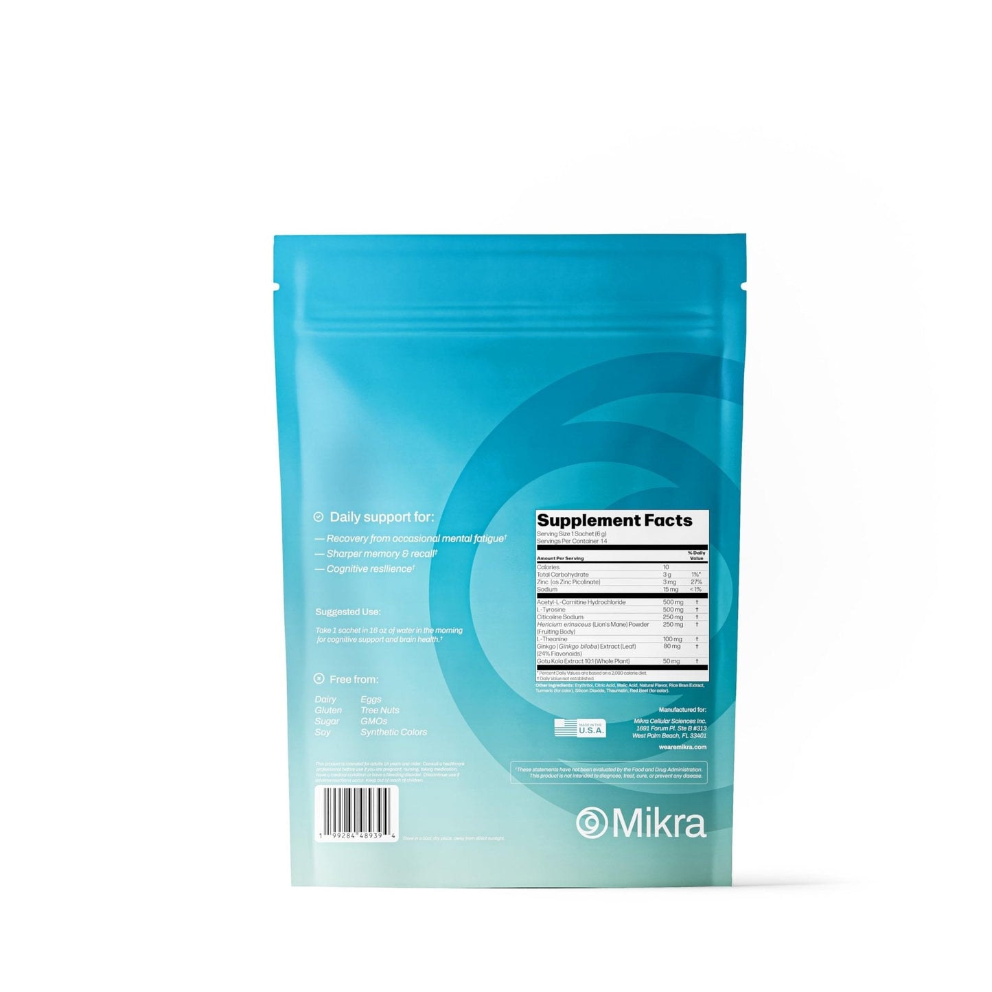 Mikra Clarity Nootropic Focus Drink Mix - Daily Cognitive & Calm Support Formula with Citicoline, Lion’s Mane & L-Theanine - Calm Drink Mix & Focus Aid for Energy and Clarity - 14 Single-Serve Sachets - Maple Wellness Supplements