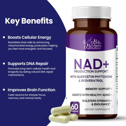 Mila Miamor NAD+ for Cellular Energy & Anti-Aging Supplement| Boost Focus, Vitality & Mitochondrial Function | Supports DNA Repair, Brain Health & Endurance | Non-GMO, Gluten-Free | 60 Capsules - Maple Wellness Supplements