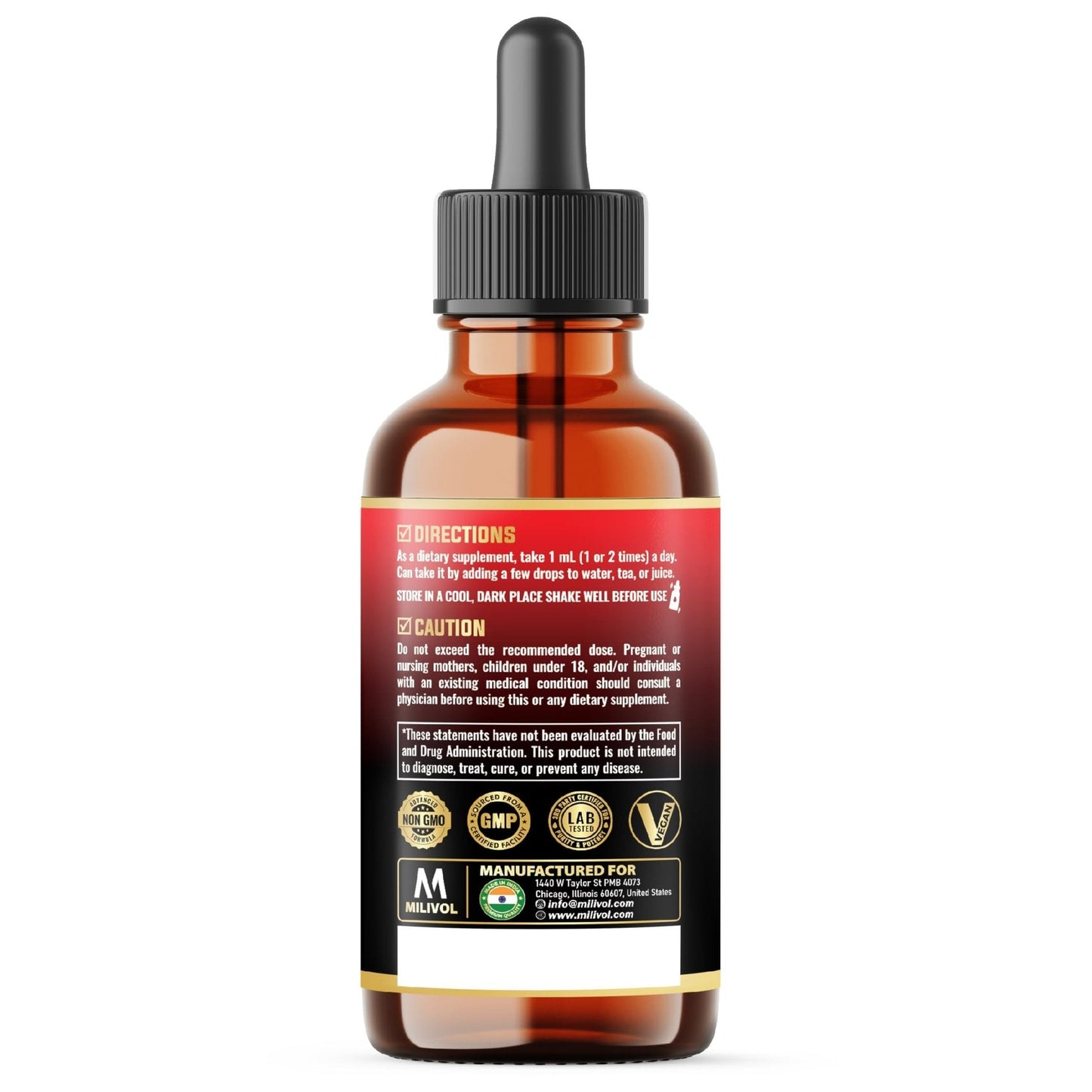 MILIVOL 5in1 NAD+ Liquid Drops w/Nicotinamide Riboside NR 900mg, Quercetin 500mg, Trans-resveratrol 500mg, Vitamin D3-C - Cellular Energy & Repair, Vitality, Healthy Aging - 1FL Oz - 1 Month Supply - Maple Wellness Supplements