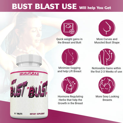MINANATURALS Bust Blast Loaded Increase Breast Size Fast. Female Breast Enhancement - Bigger Boobs and Butt Pills. 60 Tablets - Maple Wellness Supplements