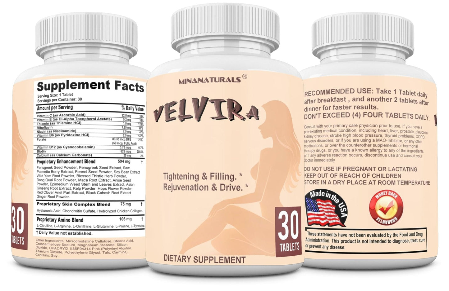 MINANATURALS VELVIRA Feminine Wellness Support Supplement for Women Herbal Rejuvenation Formula with Vitamins, Amino Acids & Collagen 30 Tablets - Maple Wellness Supplements