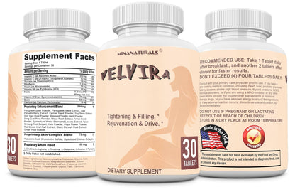 MINANATURALS VELVIRA Feminine Wellness Support Supplement for Women Herbal Rejuvenation Formula with Vitamins, Amino Acids & Collagen 30 Tablets - Maple Wellness Supplements