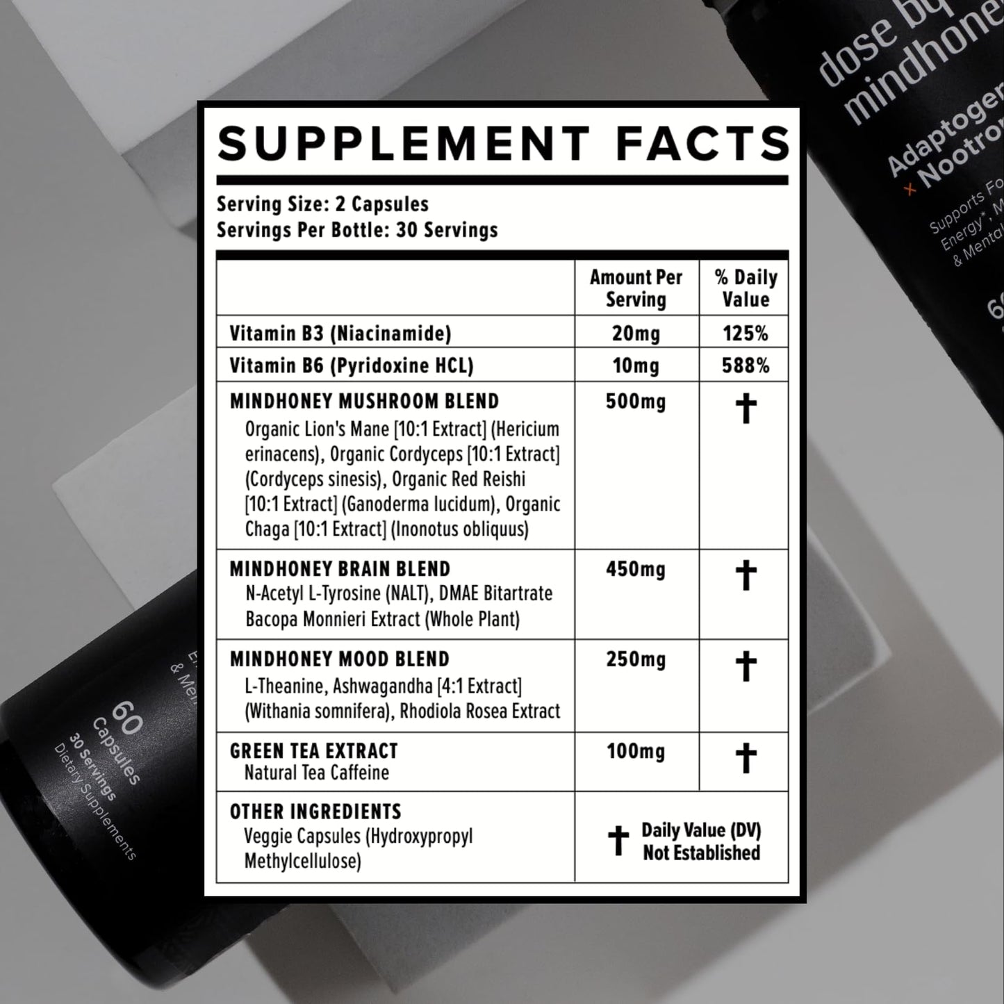 MINDHONEY | DOSE 60 Count, Premium All-in-One Nootropic Brain Supplement | Focus, Mood, Energy, & Memory | Functional Mushrooms & Adaptogens - Lion’s Mane, Ashwagandha, L-Theanine, Bacopa, & Vitamins - Maple Wellness Supplements