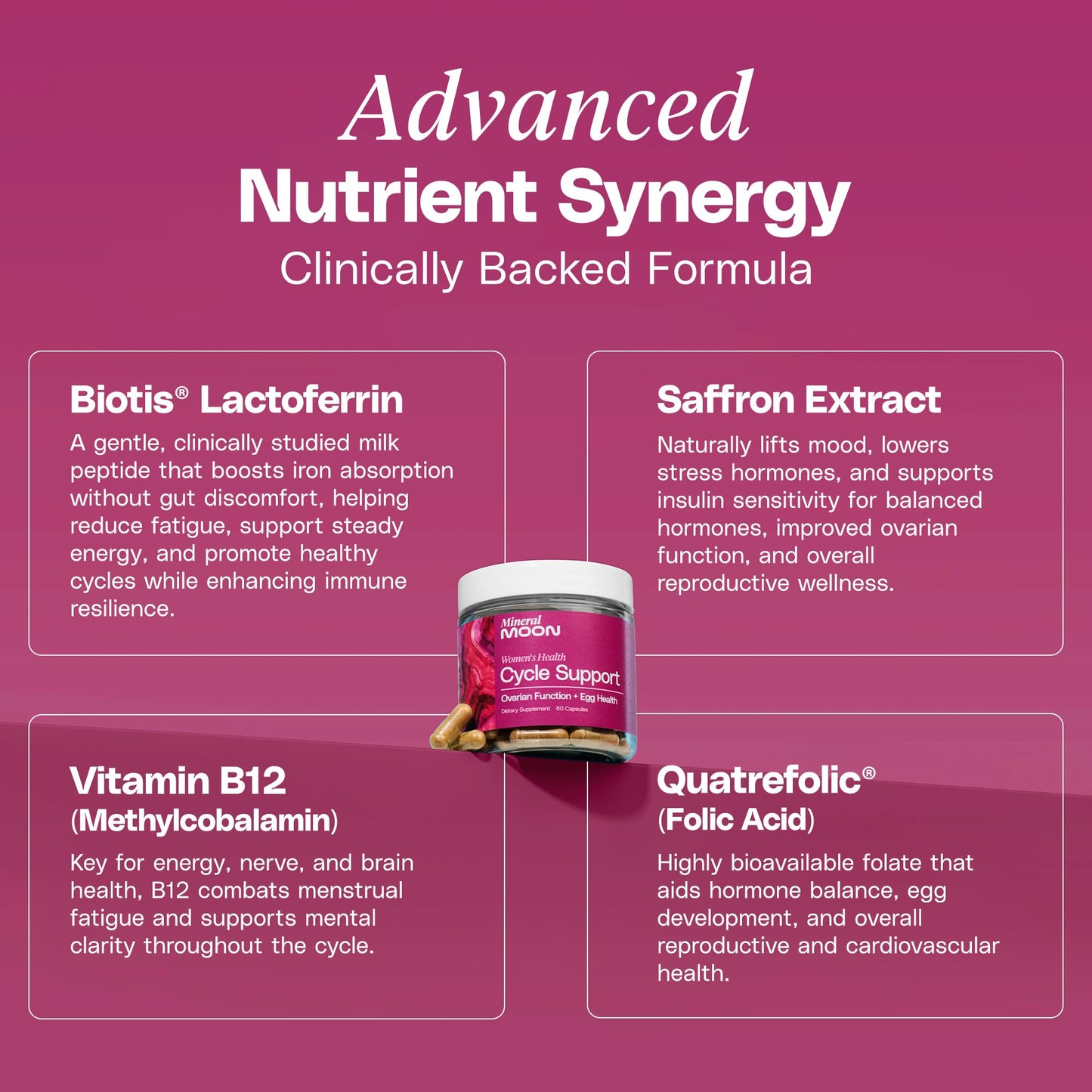 Mineral Moon Hormonal Support Bundle - Menstrual Supplement + Cycle Support - Aid Ovulation, Hormonal Balance & PMS Support - Reduce Period Cramps & Fatigue - Antioxidant Ovarian Support Vitamins - Maple Wellness Supplements
