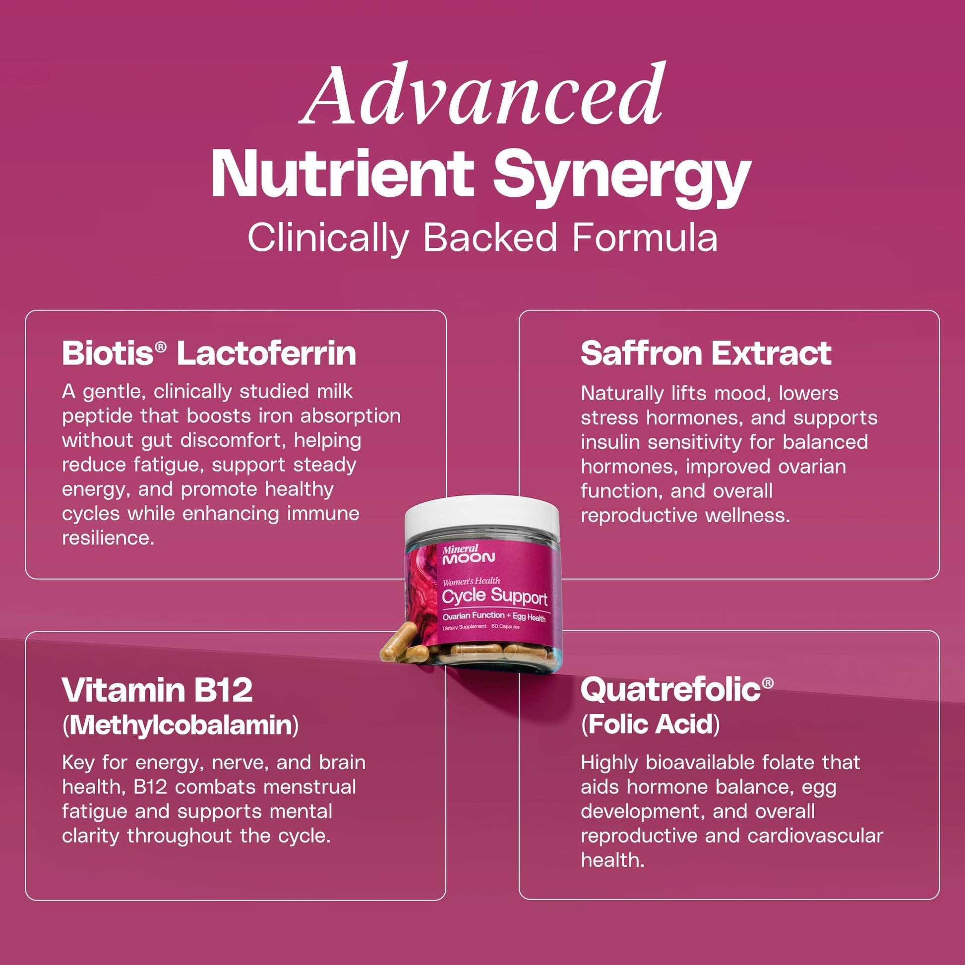 Mineral Moon Hormonal Support Bundle - Menstrual Supplement + Cycle Support - Aid Ovulation, Hormonal Balance & PMS Support - Reduce Period Cramps & Fatigue - Antioxidant Ovarian Support Vitamins - Maple Wellness Supplements