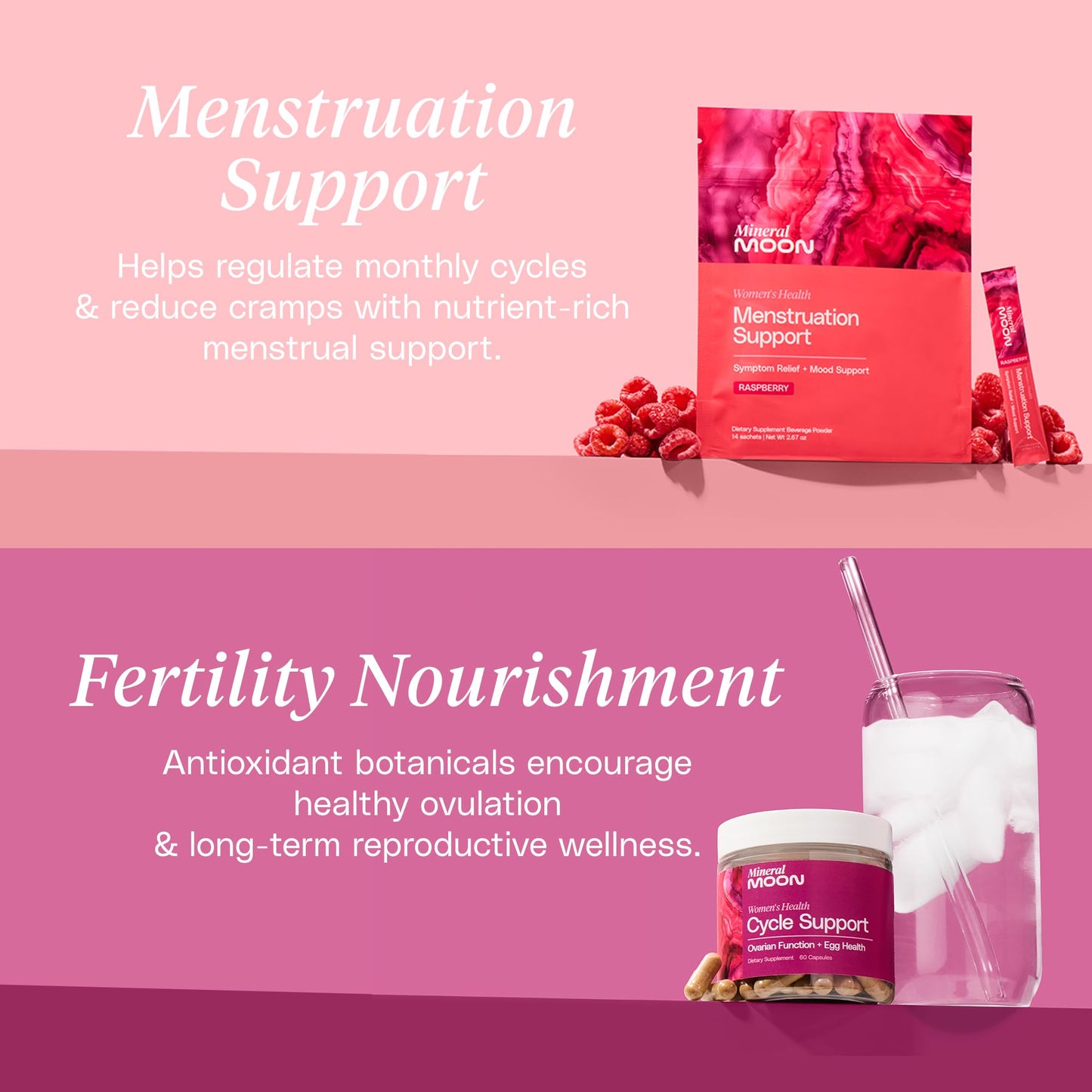 Mineral Moon Hormonal Support Bundle - Menstrual Supplement + Cycle Support - Aid Ovulation, Hormonal Balance & PMS Support - Reduce Period Cramps & Fatigue - Antioxidant Ovarian Support Vitamins - Maple Wellness Supplements