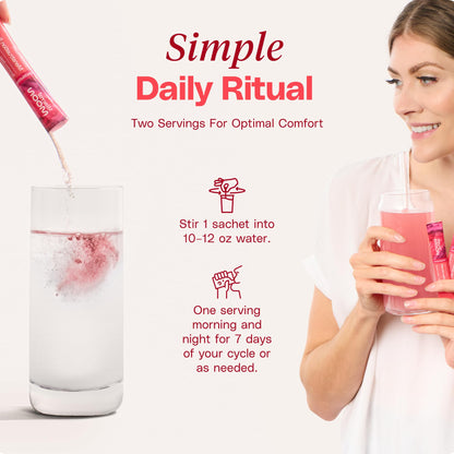 Mineral Moon Premium Menstruation Support - 14 Sachets Raspberry Drink - Hormonal Balance & PMS Support - Reduce Period Cramps, Fatigue & Nausea -with Magnesium Bisglycinate, BenfoPure B1 & Vitamin B6 - Maple Wellness Supplements