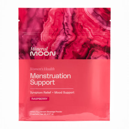 Mineral Moon Premium Menstruation Support - 14 Sachets Raspberry Drink - Hormonal Balance & PMS Support - Reduce Period Cramps, Fatigue & Nausea -with Magnesium Bisglycinate, BenfoPure B1 & Vitamin B6 - Maple Wellness Supplements