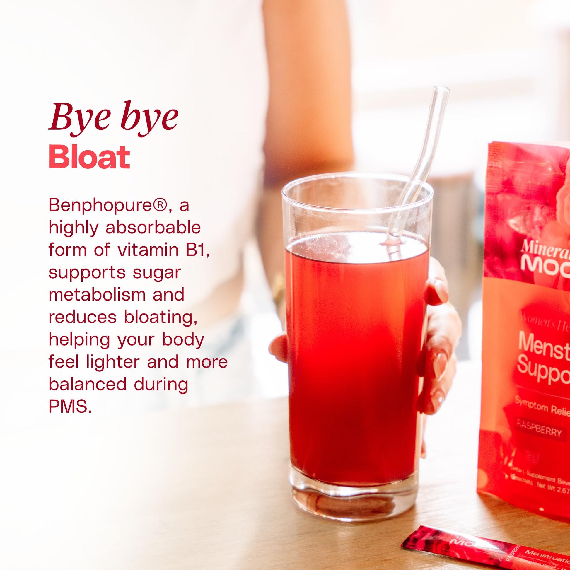 Mineral Moon Premium Menstruation Support - 14 Sachets Raspberry Drink - Hormonal Balance & PMS Support - Reduce Period Cramps, Fatigue & Nausea -with Magnesium Bisglycinate, BenfoPure B1 & Vitamin B6 - Maple Wellness Supplements