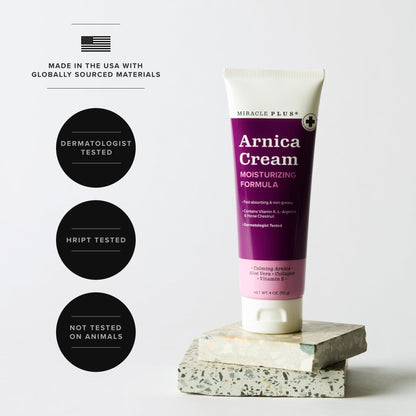 Miracle Plus Arnica Cream Extra Strength Bruise Relief Lotion For Bruising And Swelling On Skin | Arnica Gel, Vitamin K Cream, Skin Care | Moisturizing Bruise Formula With Horse Chestnut, 2-Pack - Maple Wellness Supplements