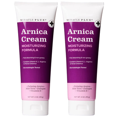 Miracle Plus Arnica Cream Extra Strength Bruise Relief Lotion For Bruising And Swelling On Skin | Arnica Gel, Vitamin K Cream, Skin Care | Moisturizing Bruise Formula With Horse Chestnut, 2-Pack - Maple Wellness Supplements