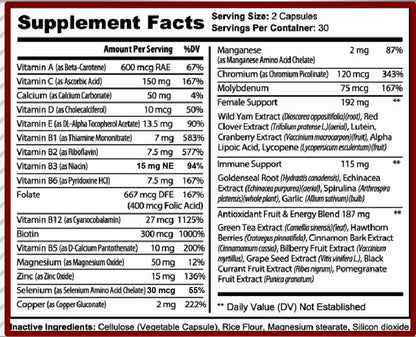 MiracleMulti Multivitamin for Women - Female Support Formula, Immune Support, Minerals, Biotin, Antioxidants & Superfoods Blend – 60 Capsules - Maple Wellness Supplements