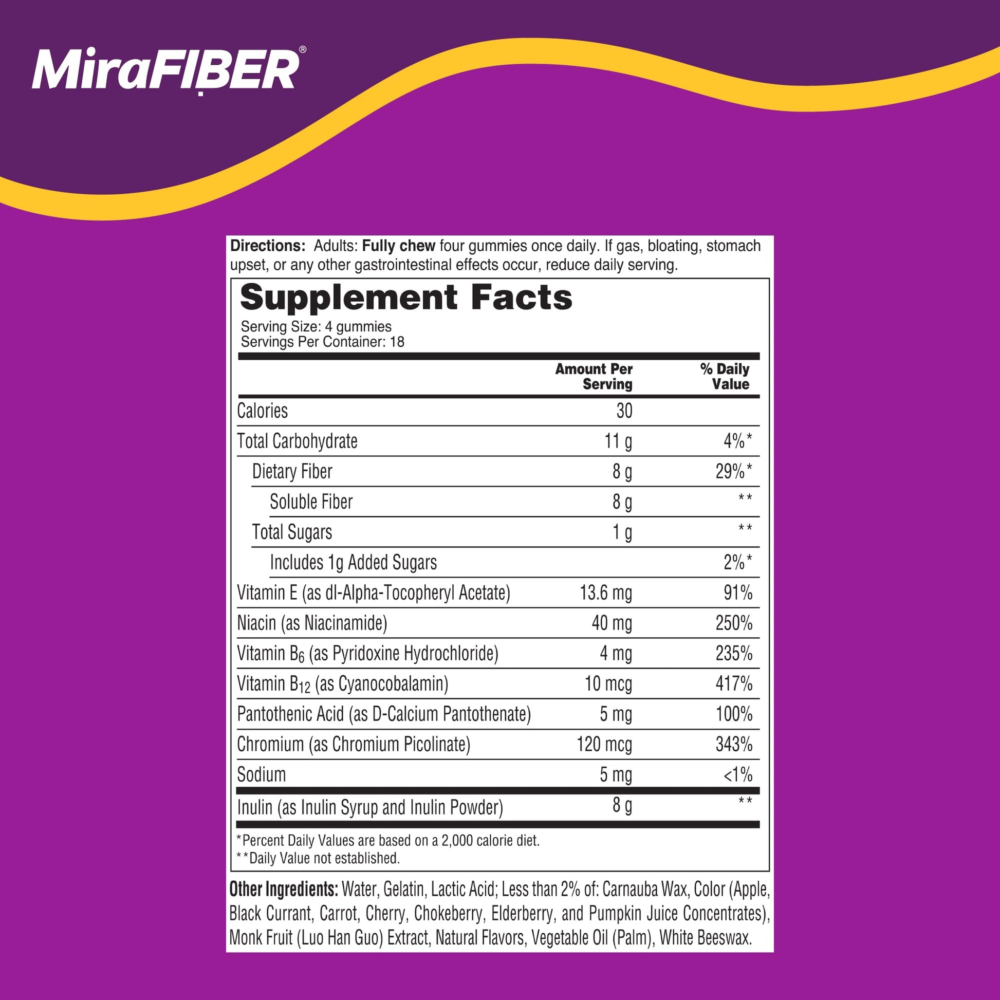 MiraFIBER Gummies from The Makers of MiraLAX, 8g of Daily Fiber Per Serving, Metabolism Support with B Vitamins, Gut Health for Men & Women - Maple Wellness Supplements