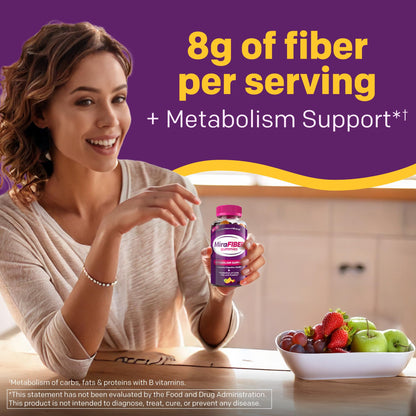 MiraFIBER Gummies from The Makers of MiraLAX, 8g of Daily Fiber Per Serving, Metabolism Support with B Vitamins, Gut Health for Men & Women - Maple Wellness Supplements