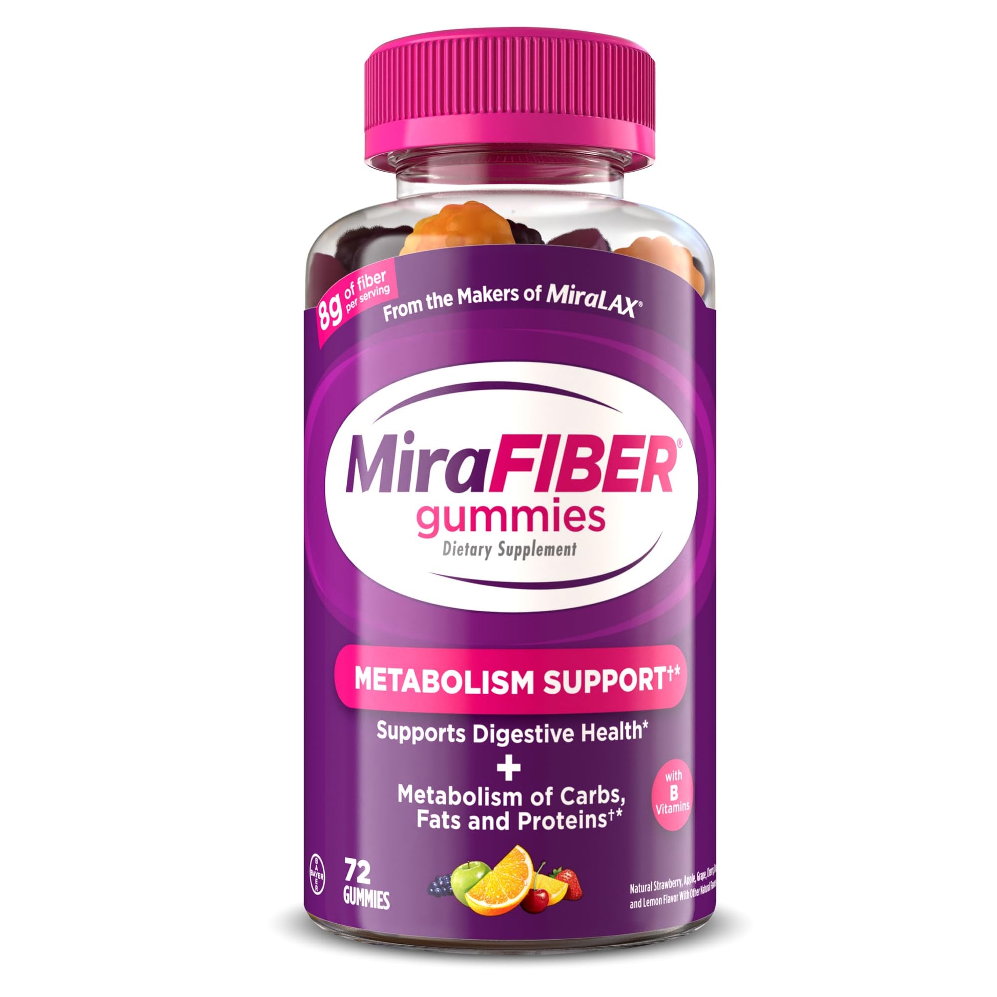 MiraFIBER Gummies from The Makers of MiraLAX, 8g of Daily Fiber Per Serving, Metabolism Support with B Vitamins, Gut Health for Men & Women - Maple Wellness Supplements