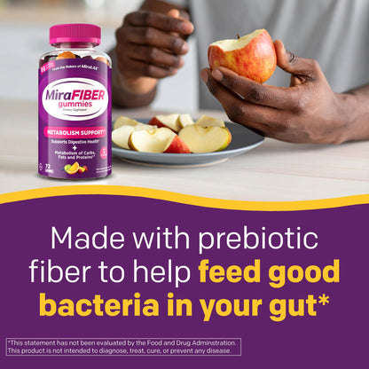 MiraFIBER Gummies from The Makers of MiraLAX, 8g of Daily Fiber Per Serving, Metabolism Support with B Vitamins, Gut Health for Men & Women - Maple Wellness Supplements