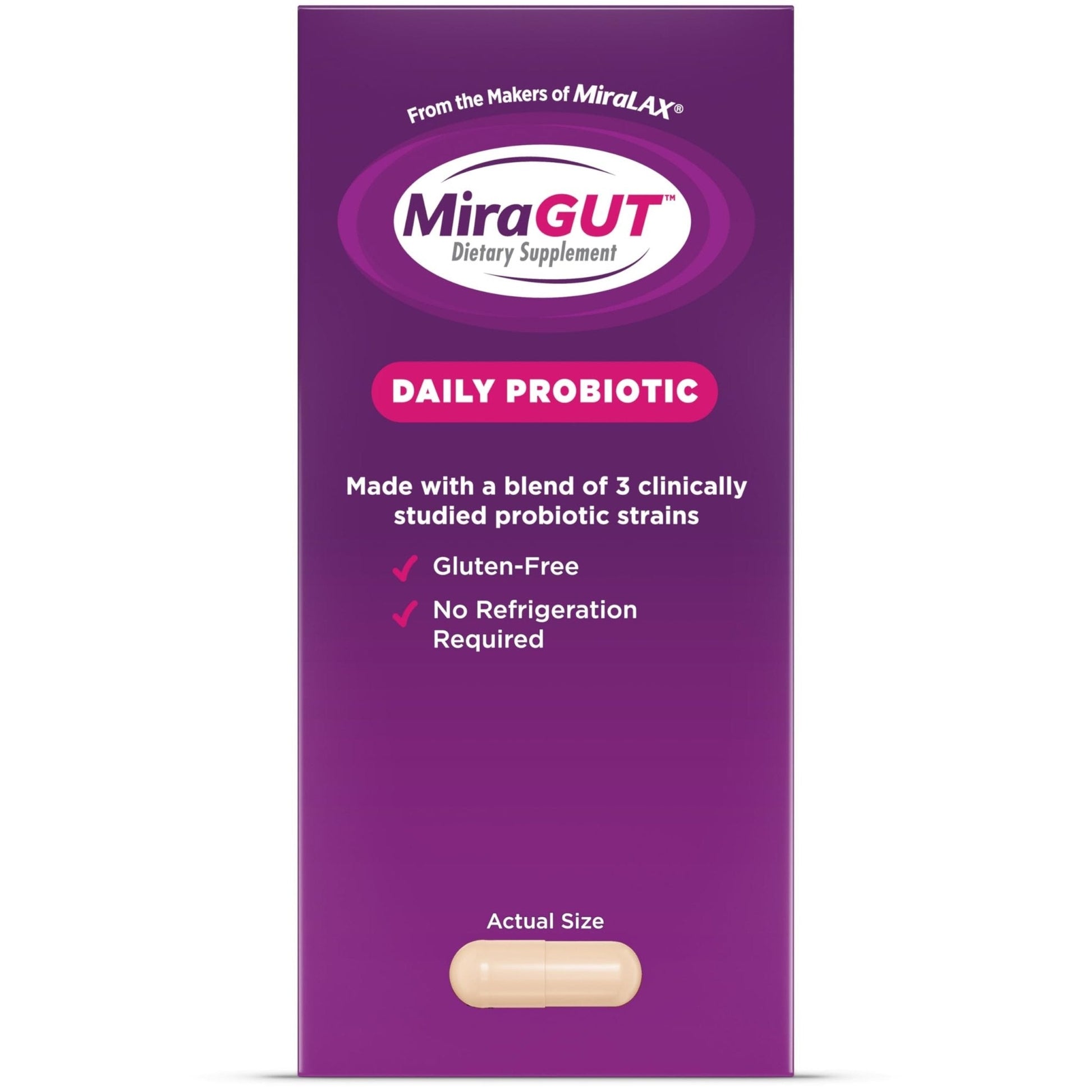 MiraGUT Daily Probiotic, from the Makers of MiraLAX, Probiotics for Digestive Health, Gluten-Free Supplement, Probiotic for Women and Men - Maple Wellness Supplements