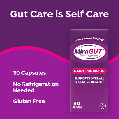 MiraGUT Daily Probiotic, from the Makers of MiraLAX, Probiotics for Digestive Health, Gluten-Free Supplement, Probiotic for Women and Men - Maple Wellness Supplements