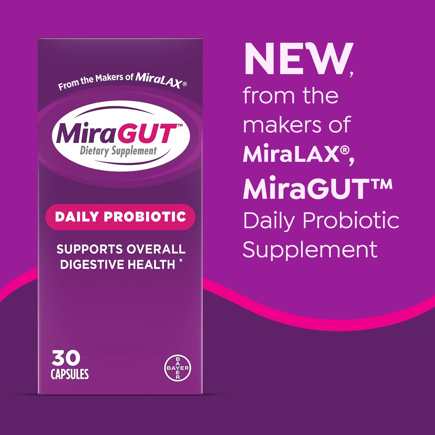 MiraGUT Daily Probiotic, from the Makers of MiraLAX, Probiotics for Digestive Health, Gluten-Free Supplement, Probiotic for Women and Men - Maple Wellness Supplements