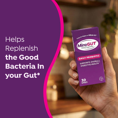 MiraGUT Daily Probiotic, from the Makers of MiraLAX, Probiotics for Digestive Health, Gluten-Free Supplement, Probiotic for Women and Men - Maple Wellness Supplements