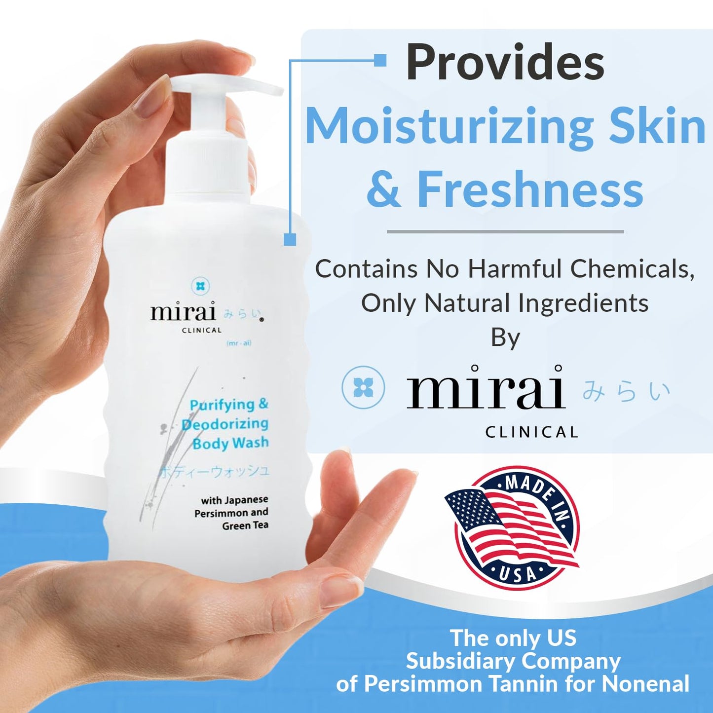 Mirai Clinical Body Wash for Strong Body Odor - Renewing Body Purifying & Deodorizing with Natural Persimmon & Green Tea Extracts - Maple Wellness Supplements
