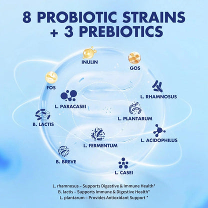 MISS PEP Probiotics 50 Billion CFU - 8 Unique Strains + 3 Prebiotics - Immune, Digestive & Gut Health - Supports Occasional Constipation, Diarrhea, Gas & Bloating - Probiotics for Women & Men - 30ct - Maple Wellness Supplements