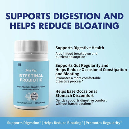 MISS PEP Probiotics 50 Billion CFU - 8 Unique Strains + 3 Prebiotics - Immune, Digestive & Gut Health - Supports Occasional Constipation, Diarrhea, Gas & Bloating - Probiotics for Women & Men - 30ct - Maple Wellness Supplements