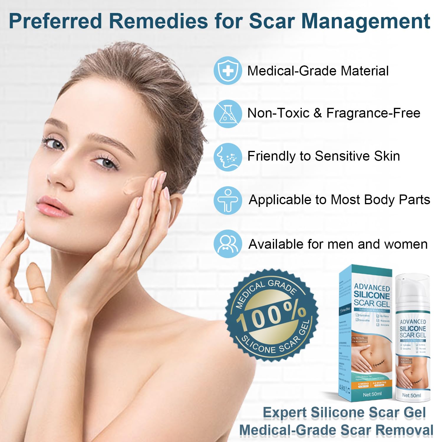 Mitgary Advanced Scar Gel, Silicone Scar Gel, Treats Old and New Scars, Reduces the Appearance of Scars from, Body, Face, Stretch Marks - Maple Wellness Supplements