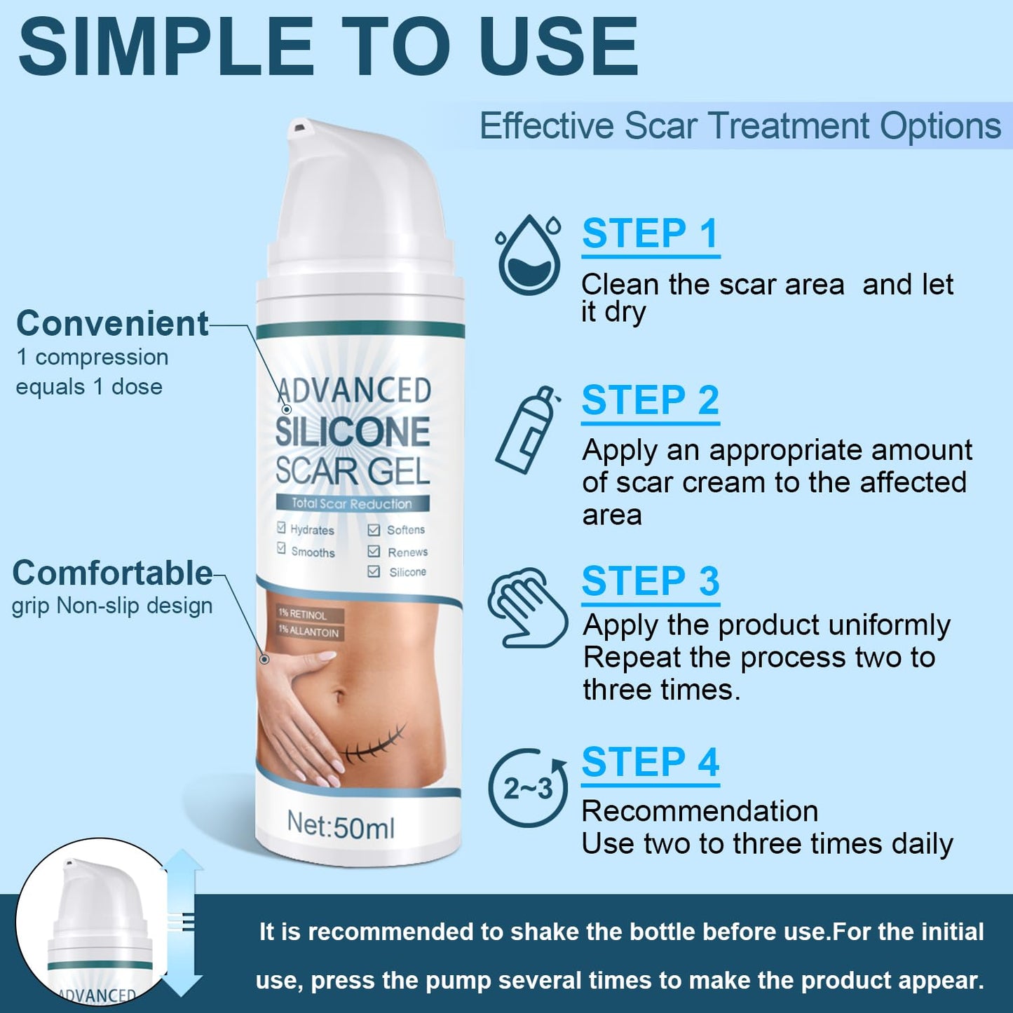 Mitgary Advanced Scar Gel, Silicone Scar Gel, Treats Old and New Scars, Reduces the Appearance of Scars from, Body, Face, Stretch Marks - Maple Wellness Supplements