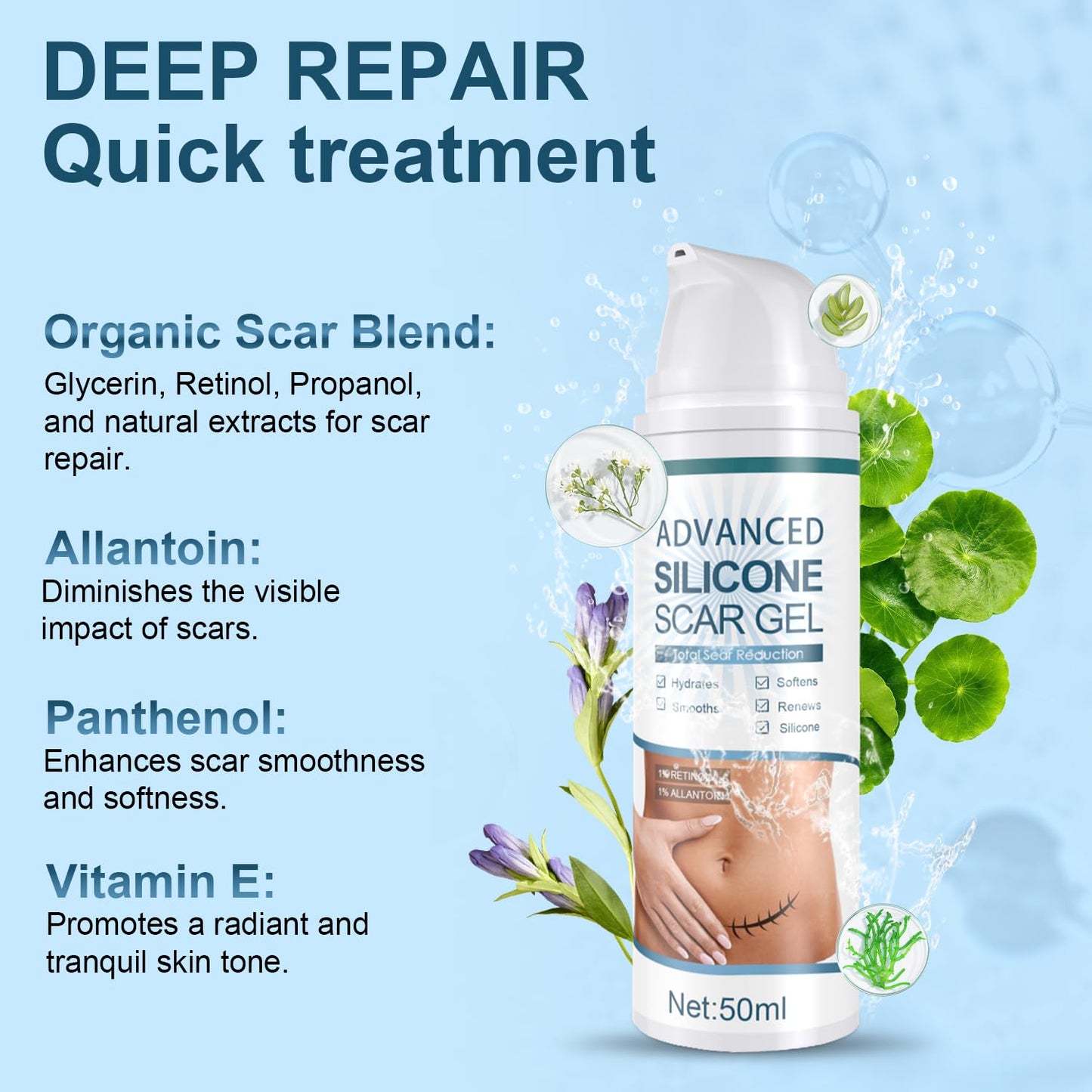 Mitgary Advanced Scar Gel, Silicone Scar Gel, Treats Old and New Scars, Reduces the Appearance of Scars from, Body, Face, Stretch Marks - Maple Wellness Supplements