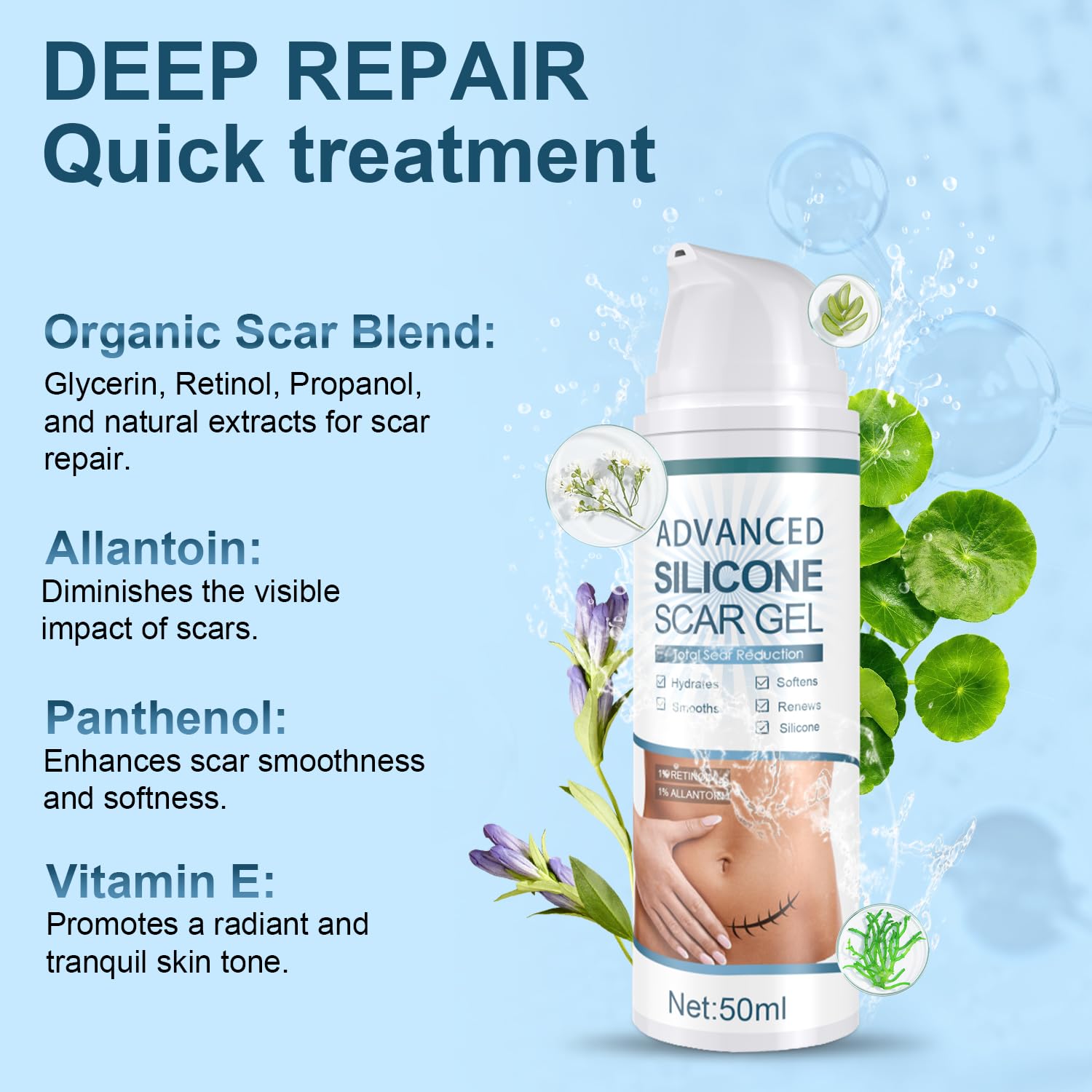 Mitgary Advanced Scar Gel, Silicone Scar Gel, Treats Old and New Scars, Reduces the Appearance of Scars from, Body, Face, Stretch Marks - Maple Wellness Supplements
