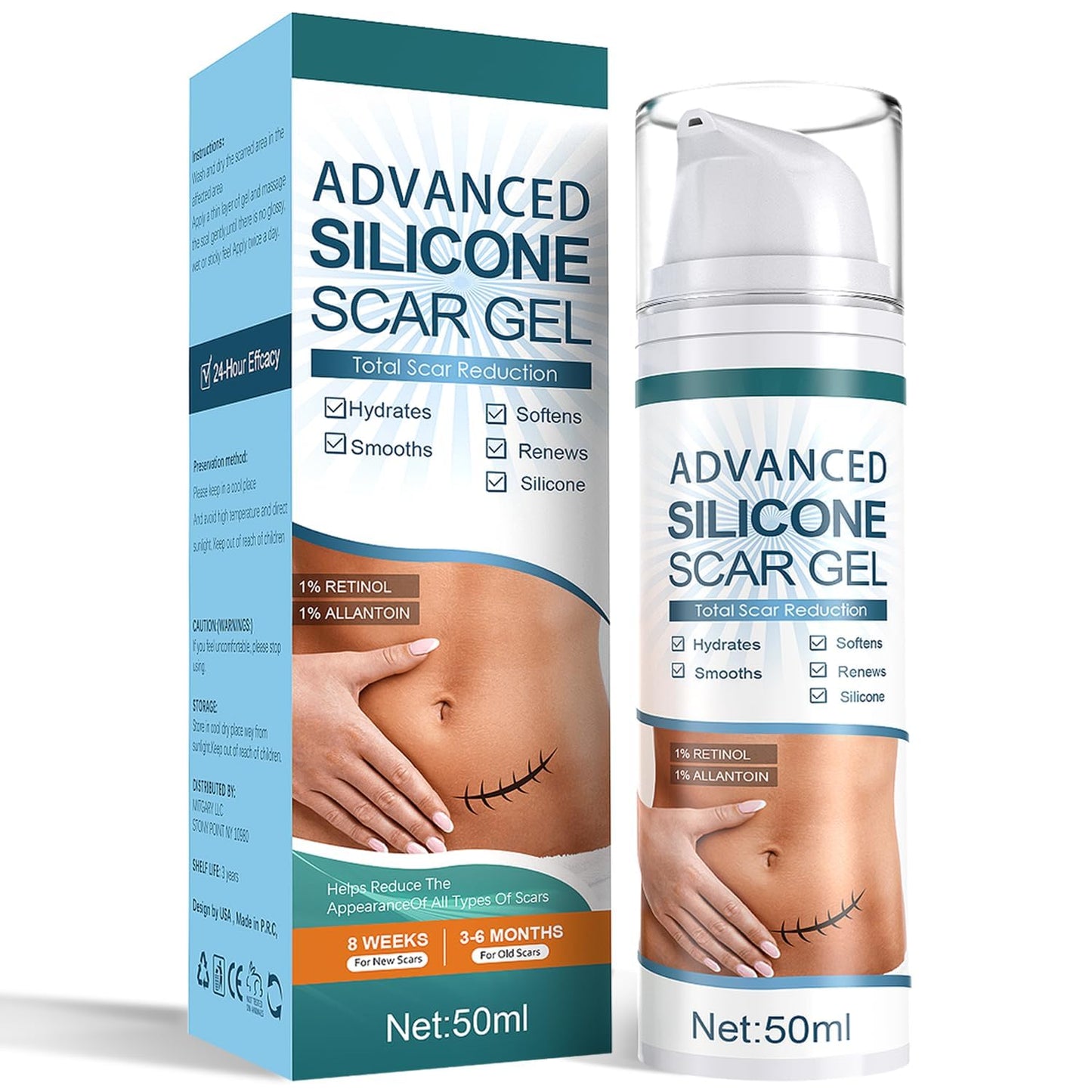 Mitgary Advanced Scar Gel, Silicone Scar Gel, Treats Old and New Scars, Reduces the Appearance of Scars from, Body, Face, Stretch Marks - Maple Wellness Supplements