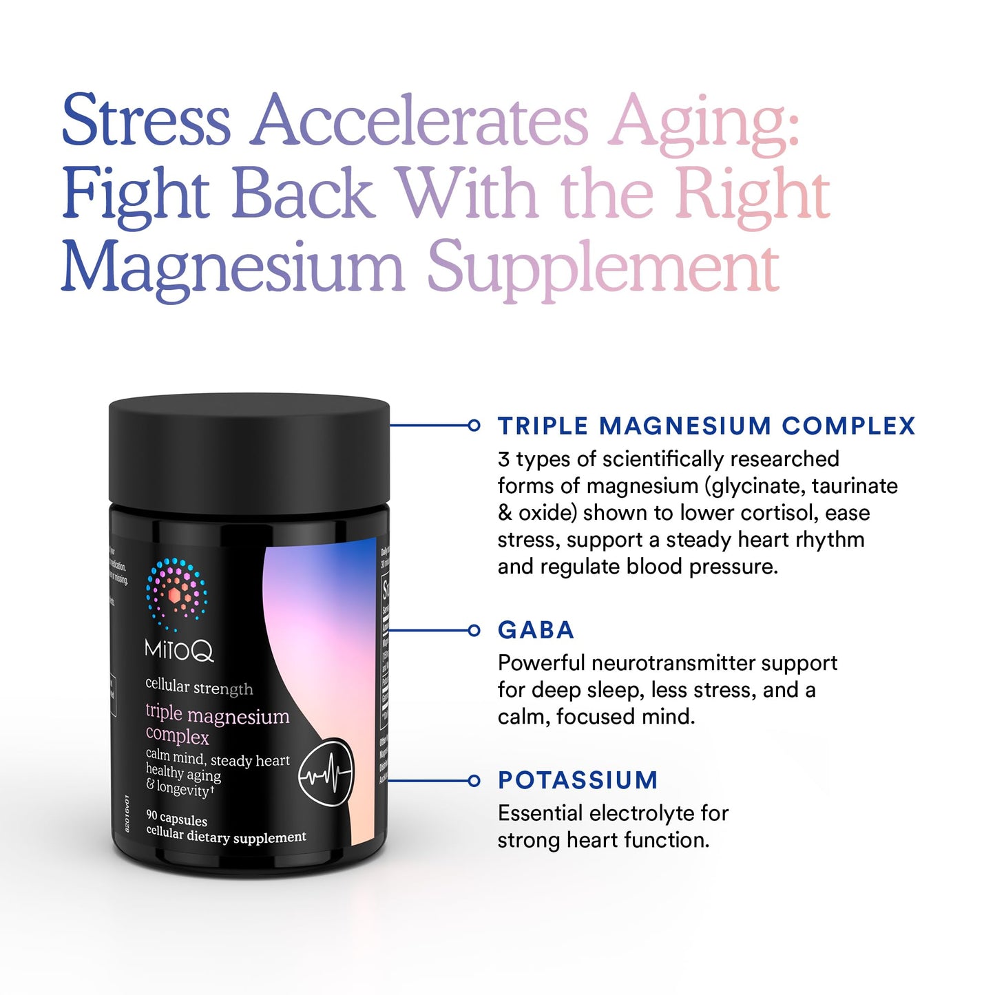 MitoQ Triple Magnesium Complex | Magnesium Glycinate, Taurinate, Oxide with GABA for Heart Health, Stress Management, & Deeper Sleep | High Absorption | 90 Capsules - Maple Wellness Supplements