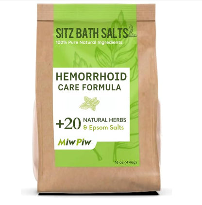 Miw Piw Sitz Bath Salts for Hemorrhoids 15.6 Oz- Soothing Relieving Bleeding Shrinking Internal External Treatment +20 Natural Herbs, Epsom Salt - Suppositories Remedy Postpartum Fissure - Maple Wellness Supplements