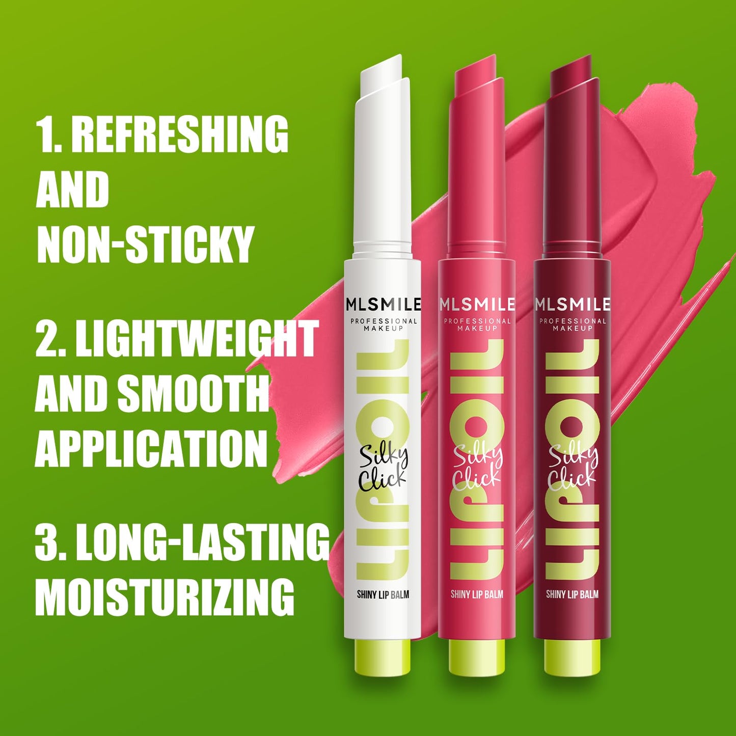 MLSMILE 3 Colors Fat Lip Oil Click Slick,Press Lipstick Set,Moisturizing Lip Balm,High Pigment Glow Lip Oil,Long-lasting,Pigmented Vegan,Lightweight and Glossy Lip Plumper with Coconut Oil-Set A - Maple Wellness Supplements