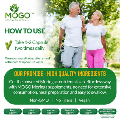 MOGO Moringa Capsules -180 Ct| Boost Energy, Immune, Gut, Joint Support | Made with Pure Organic Moringa Powder Organic Capsules | Made in USA - Maple Wellness Supplements