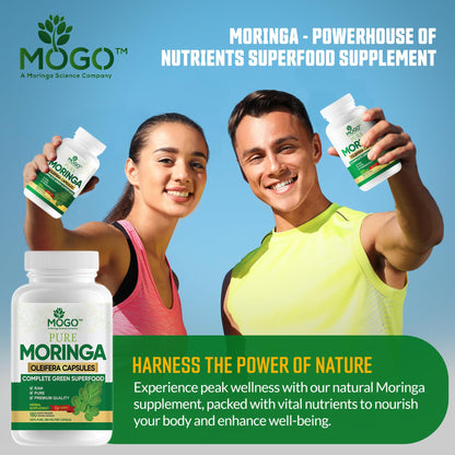 MOGO Moringa Capsules -180 Ct| Boost Energy, Immune, Gut, Joint Support | Made with Pure Organic Moringa Powder Organic Capsules | Made in USA - Maple Wellness Supplements