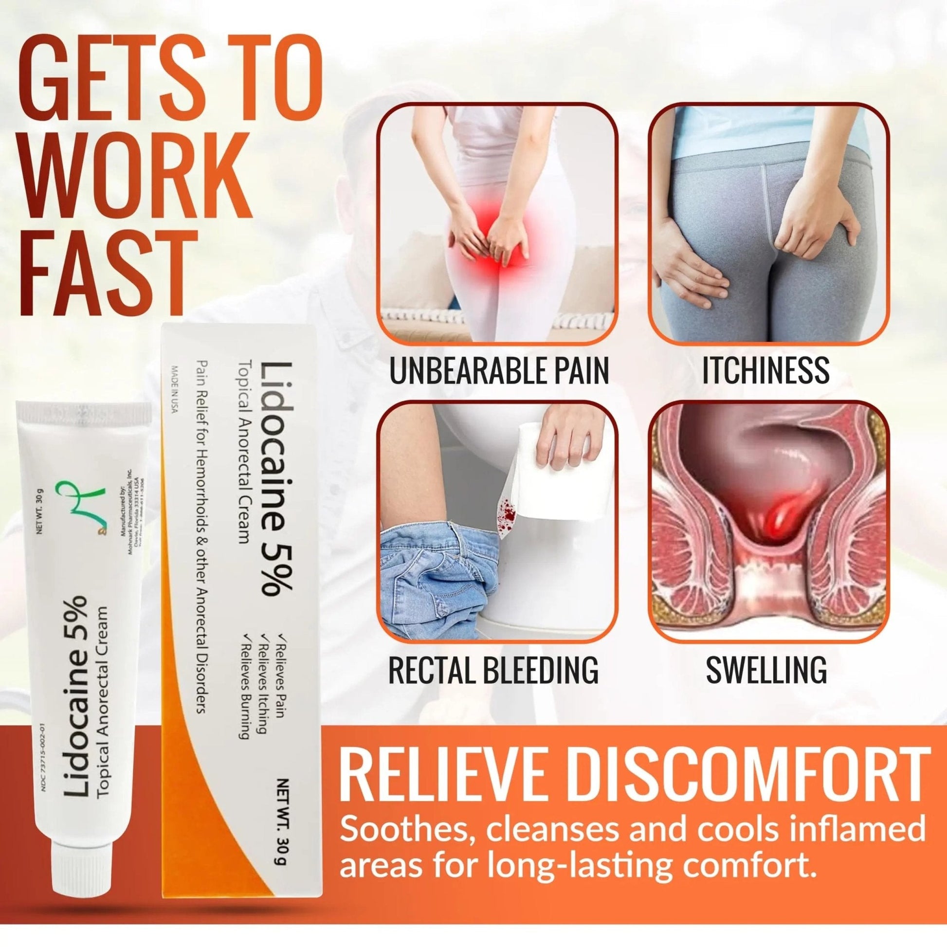 Mohnark Maximum Strength Lidocaine Hemorrhoid Treatment Cream for External and Internal Hemorrhoids Treatment Burn Itch Pain Relief Anal Cream Topical Anorectal Numbing Cream- 30 Gram Tube Made in USA - Maple Wellness Supplements