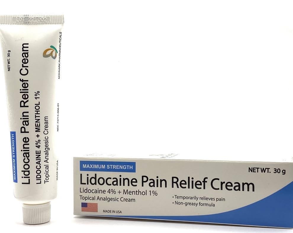 MOHNARK Pain Relief Cream with Lidocaine 4% and 1% Menthol | Includes Vitamin E | Numbs Away Pain Faster | Non-Greasy - Maple Wellness Supplements
