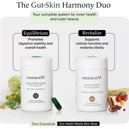 momentM Equilibrium 3-in-1 Probiotics for Women & Men Digestive Health, Prebiotics and Probiotics for Women with HOWARU Strains, Postbiotics & Fennel for Bloat & Gut Health,12.5B CFU, 30 Capsules - Maple Wellness Supplements