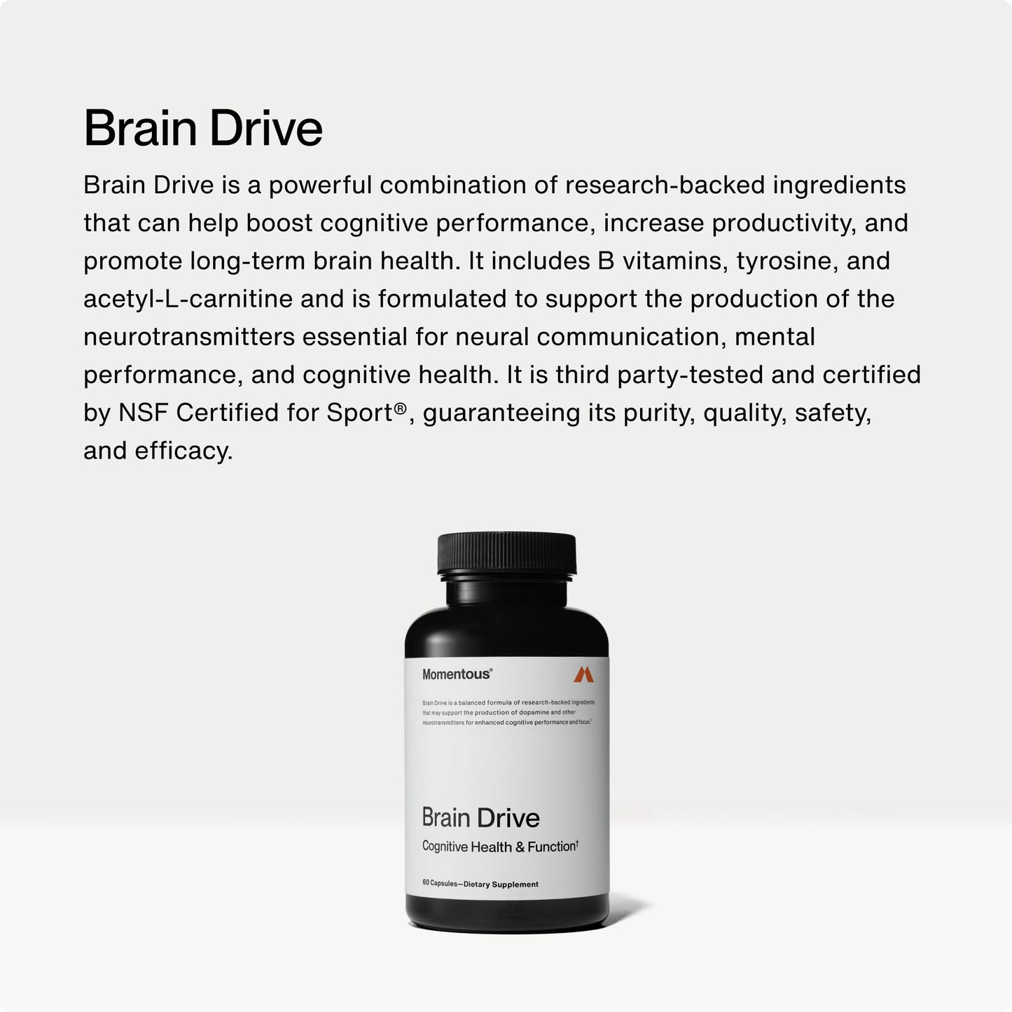 Momentous Brain Drive Nootropic Supplement - Brain Supplement for Memory & Focus Support - NSF Certified for Sport - GMO- & Gluten-Free - 30 Servings - Maple Wellness Supplements