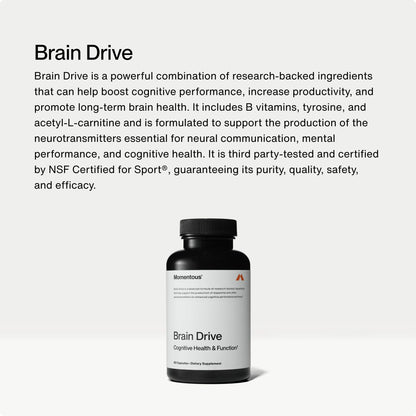 Momentous Brain Drive Nootropic Supplement - Brain Supplement for Memory & Focus Support - NSF Certified for Sport - GMO- & Gluten-Free - 30 Servings - Maple Wellness Supplements