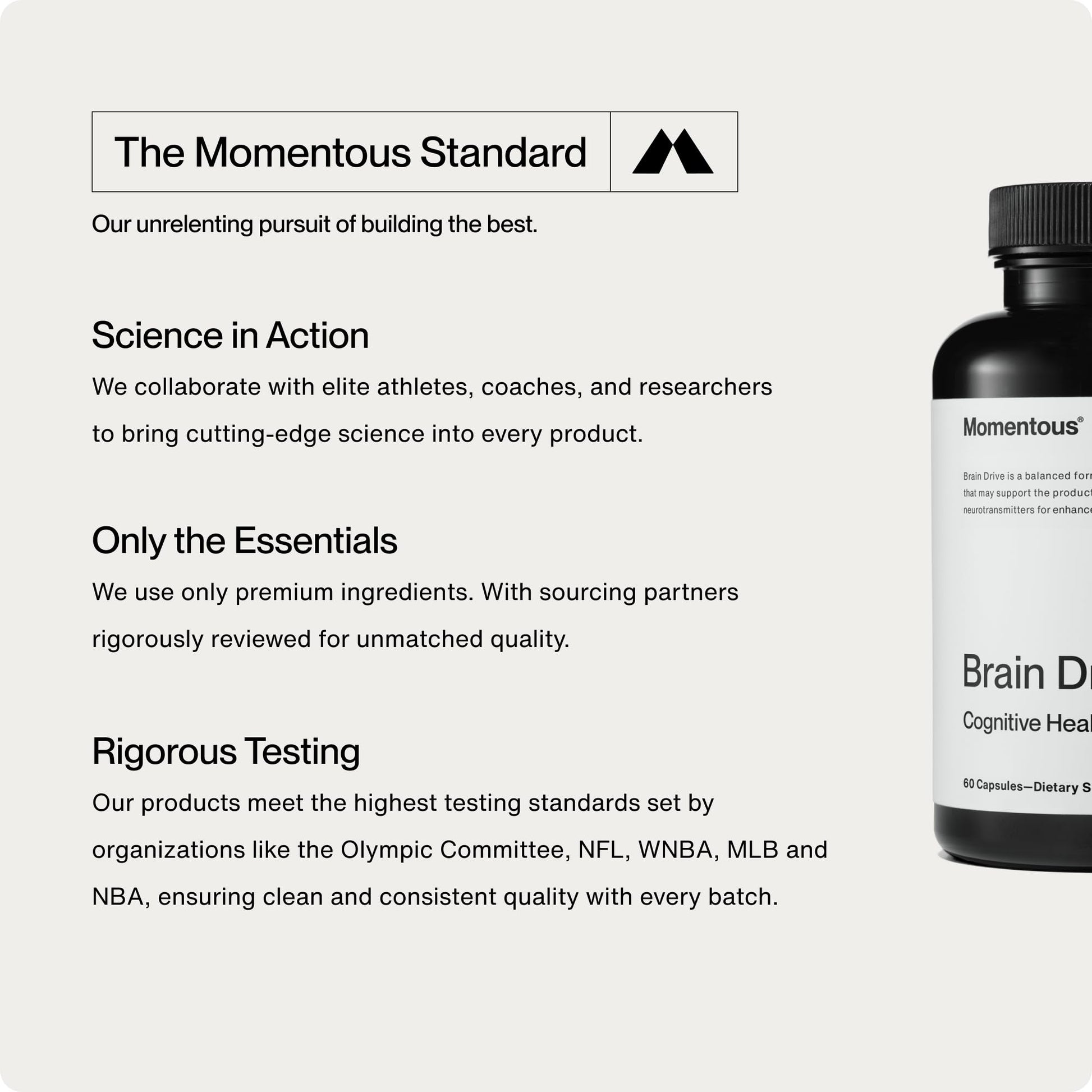 Momentous Brain Drive Nootropic Supplement - Brain Supplement for Memory & Focus Support - NSF Certified for Sport - GMO- & Gluten-Free - 30 Servings - Maple Wellness Supplements
